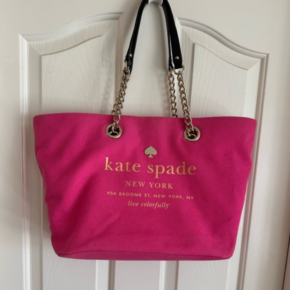 kate spade New York East Broadway Tote Zinnia Pink with Black/Gold Chain Straps - Picture 16 of 16